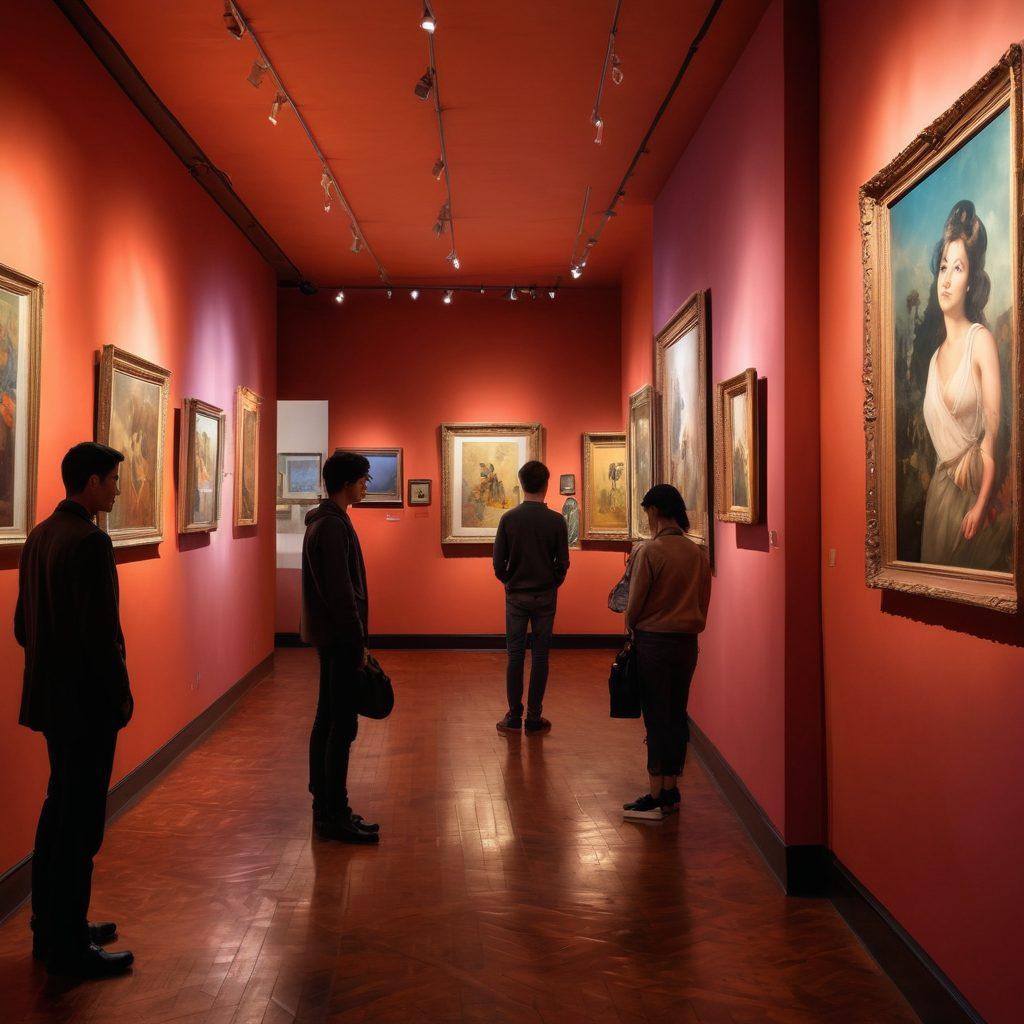 A vivid and captivating scene showcasing a diverse array of explicit art styles, including traditional hentai and contemporary interpretations. The background features an enigmatic art gallery with dim ambient lighting, where viewers are engaged with thought-provoking pieces on the walls. Include a subtle texture overlay, suggesting the complexity and controversy of the subject matter. Characters can be seen observing and discussing the artwork, embodying curiosity and intrigue. digital painting. vibrant colors. atmospheric lighting.